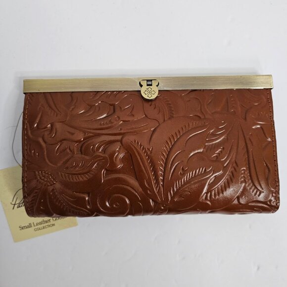 NWT PATRICIA NASH Cauchy Wallet FLORENCE BROWN Tooled Leather Bi-fold Frame RFID - Picture 2 of 7